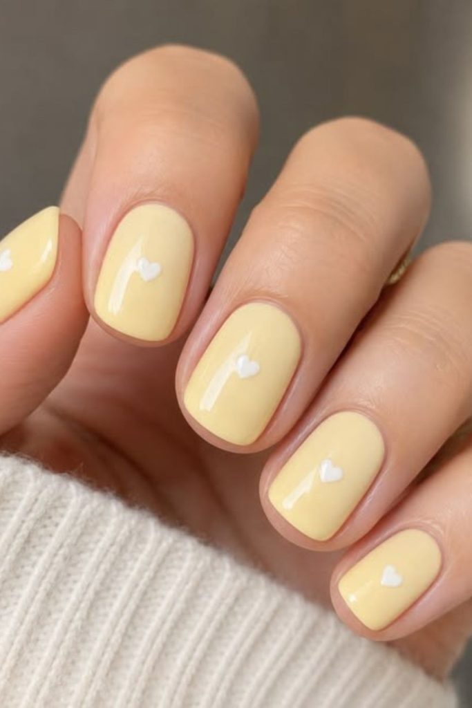 Butter yellow heart accent nails.