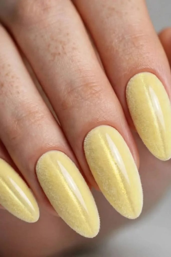 Velvet butter yellow magnetic nails.