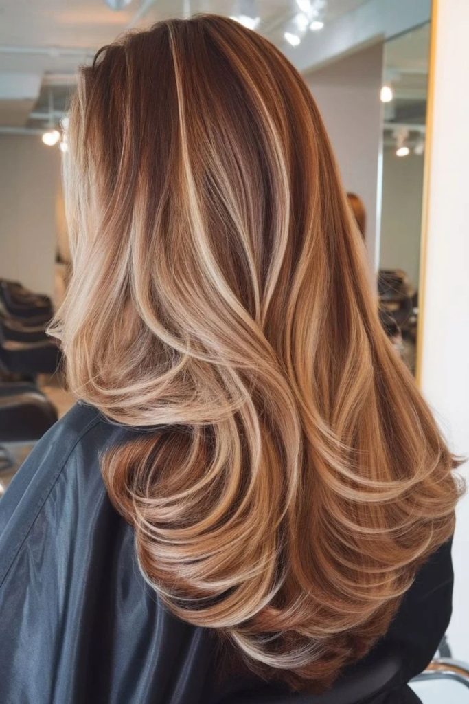 Butterscotch cinnamon swirl hair with warm highlights.