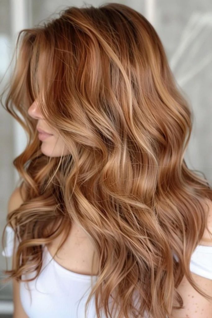 Honey blonde hair with butterscotch warmth.