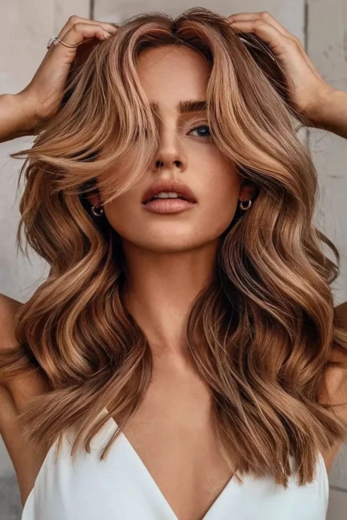 Caramel chestnut brown swirl highlights