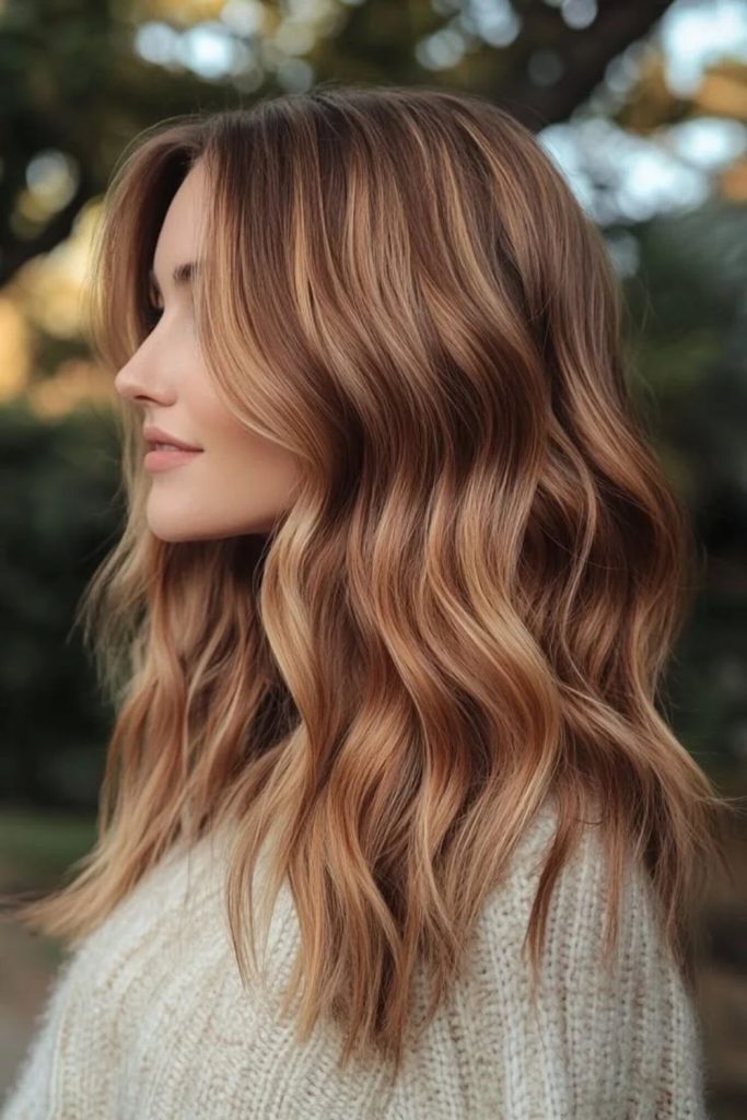 Caramel gingerbread hair with golden ribbons.