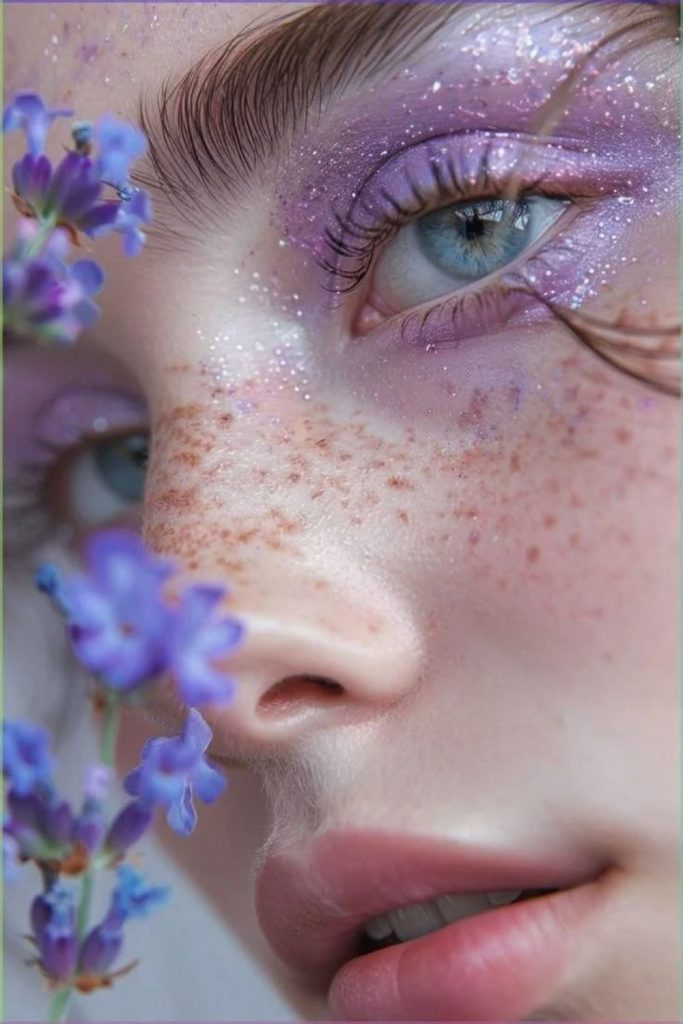 Celestial lavender sugar sprite makeup.