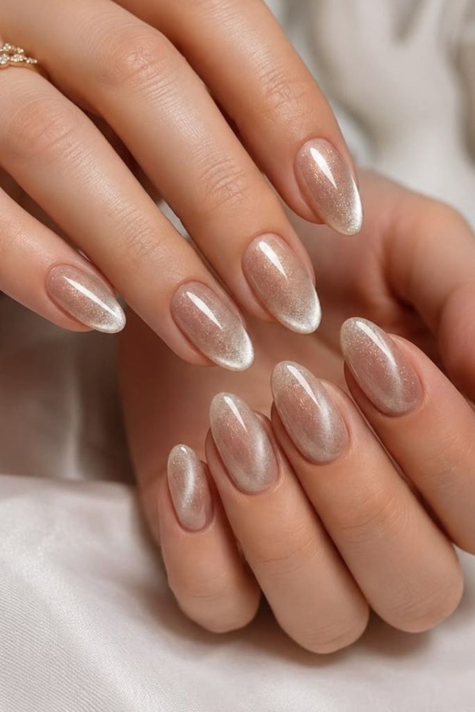 Champagne Cat Eye Nails with Magnetic Shimmer.