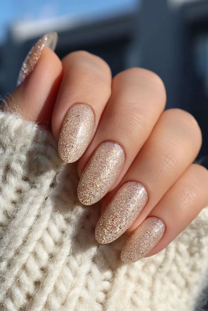 Champagne Diamond Dust Nails with Crystal Sparkle.