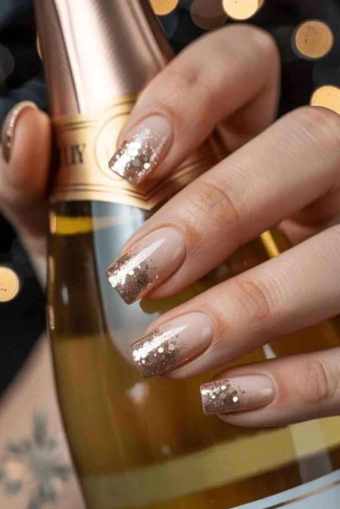 Champagne French Ombre Nails with Nude Gradient.