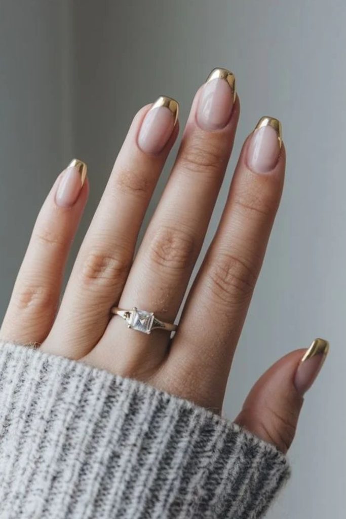 Champagne French Tips with Golden Edges.