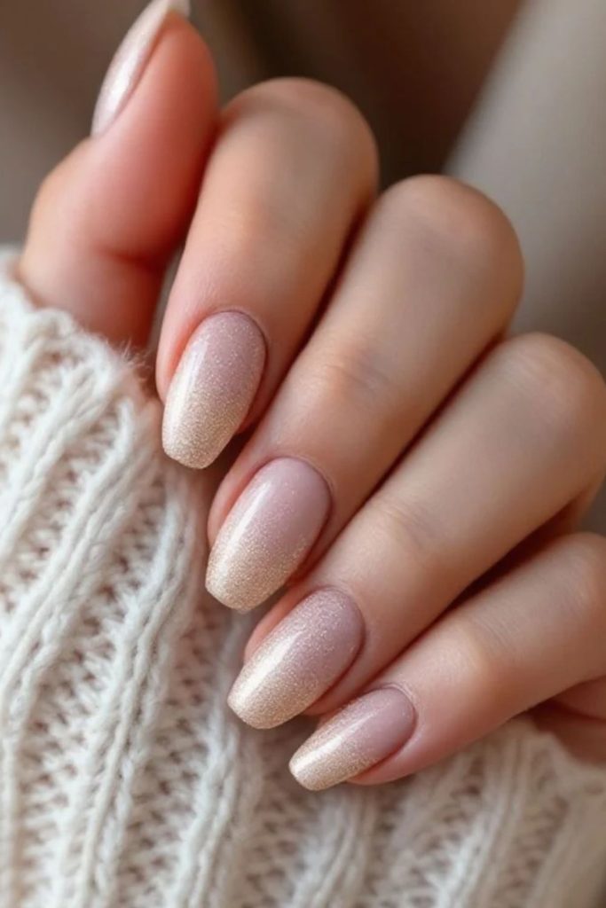 Champagne Glitter French Manicure with Sparkling Tips.