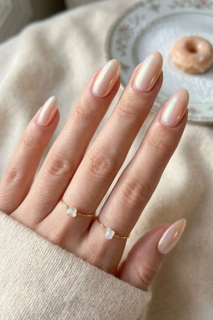 Champagne Milky Glass Nails with Translucent Finish.