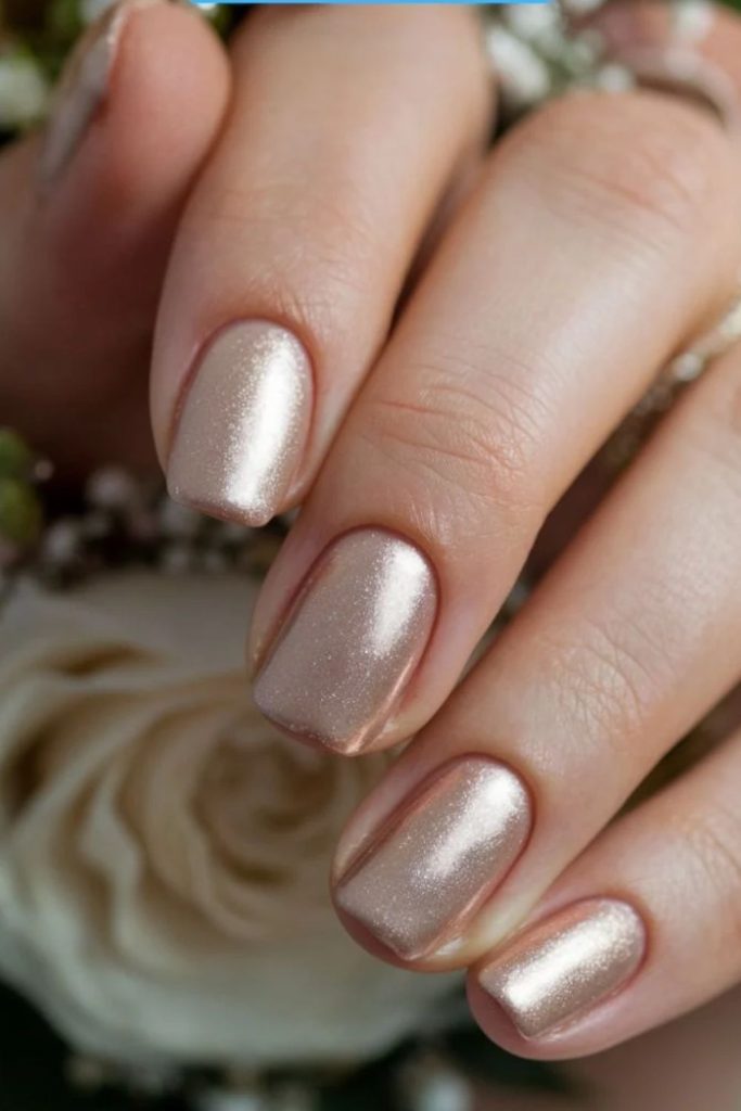 Champagne Velvet Nails with Magnetic Shimmer.