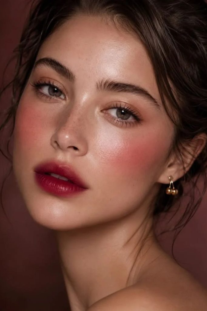 Cherry cola freckled glow with blush.