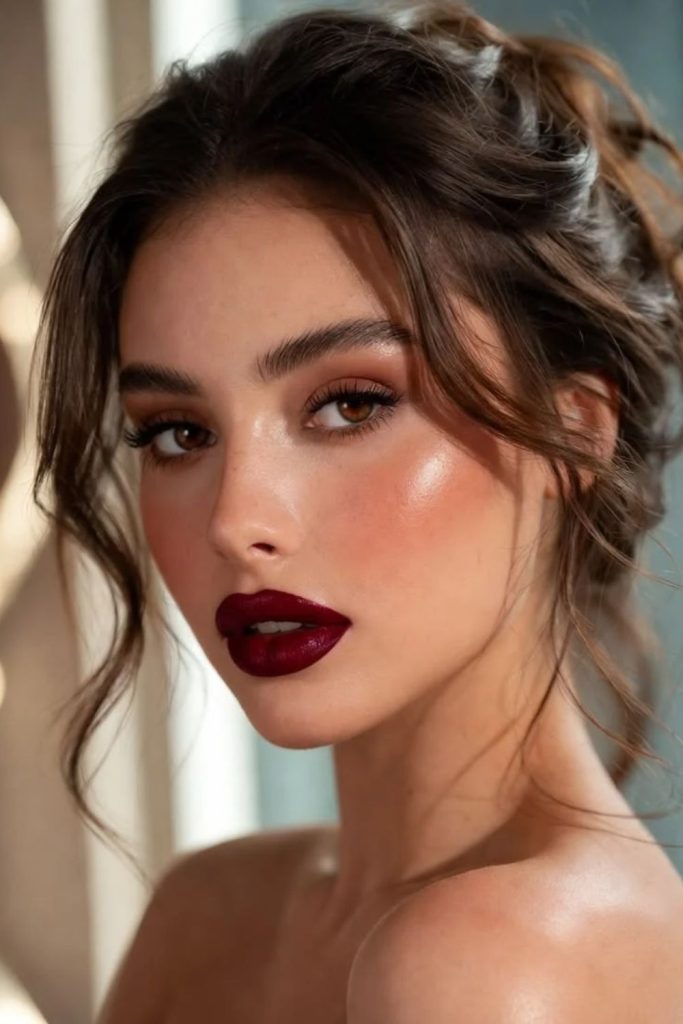 Cherry cola latte makeup with warmth.