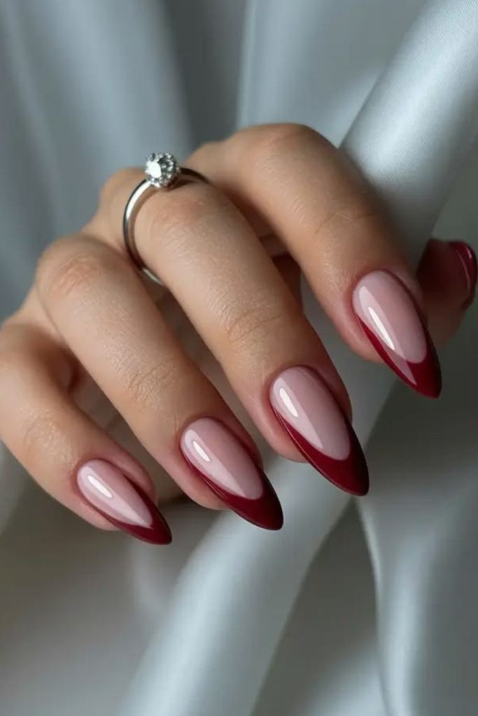 Cherry mocha French tip manicure.