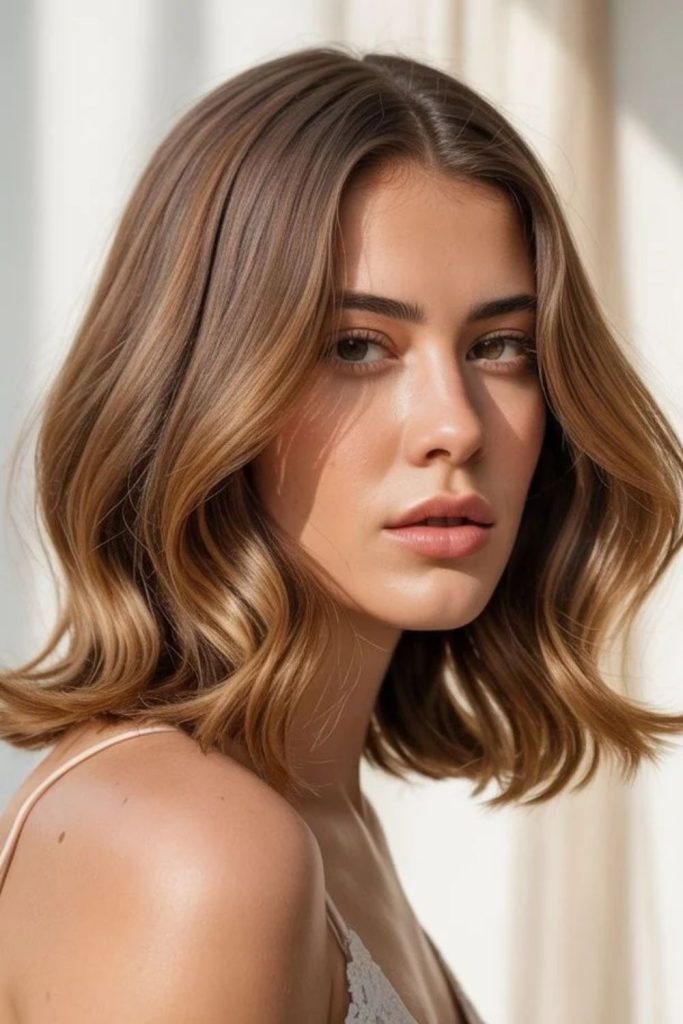 Chestnut champagne brown balayage waves