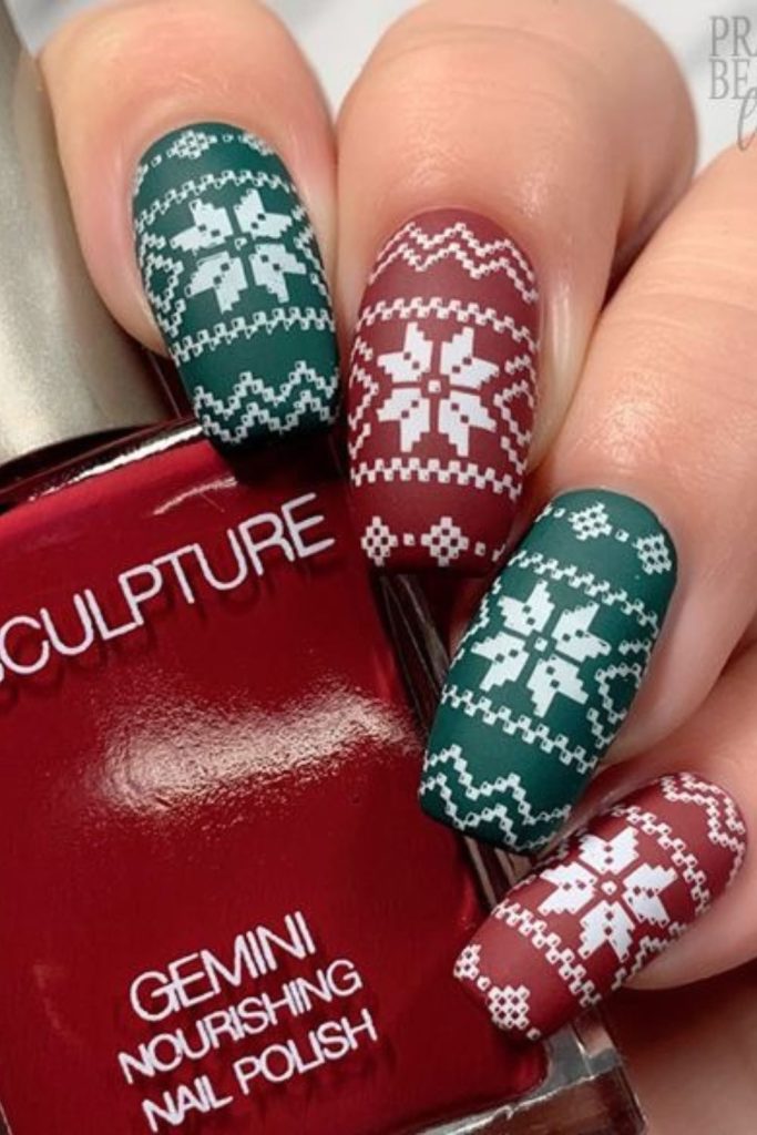 Cozy sweater patterns with festive poinsettia flowers.