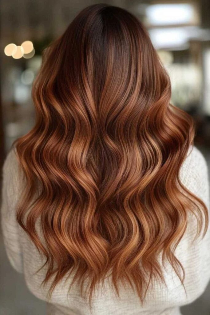 Cinnamon gingerbread balayage with warm highlights.