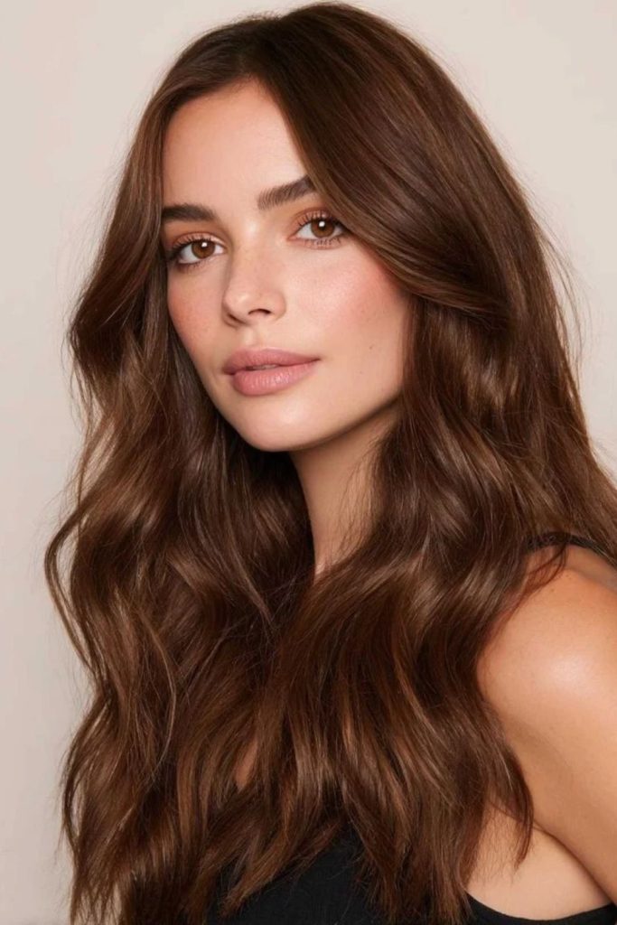 Warm cinnamon hot cocoa brunette hair.