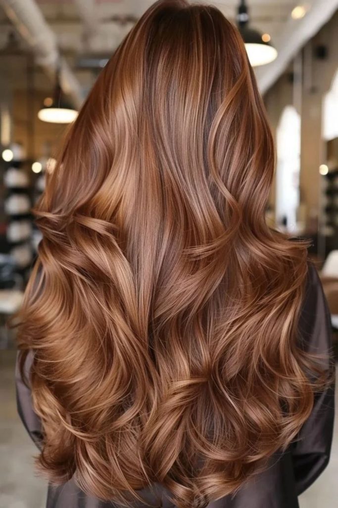 Cinnamon Maple Glow on Wavy Hair
