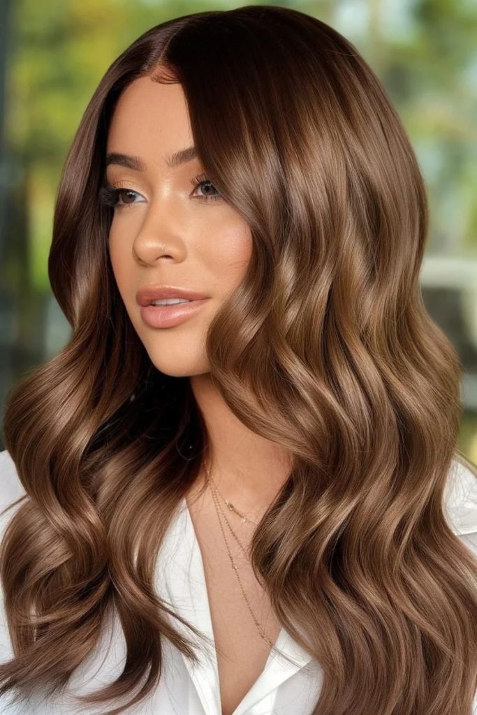 Classic hazelnut brown glossy elegant hair.