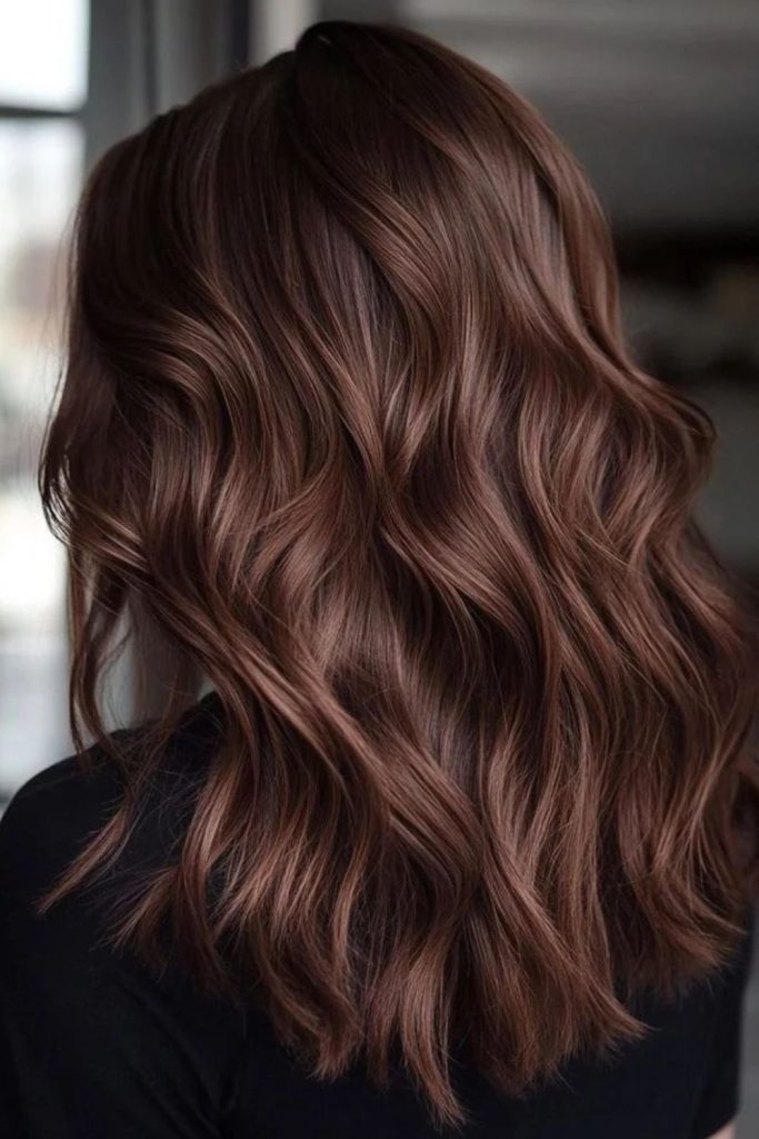 Rich glossy hot cocoa brunette hair.