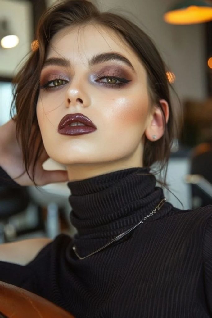 Cola brown smoky glam makeup style.