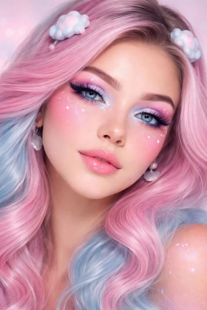 Cotton candy pink fairy makeup.