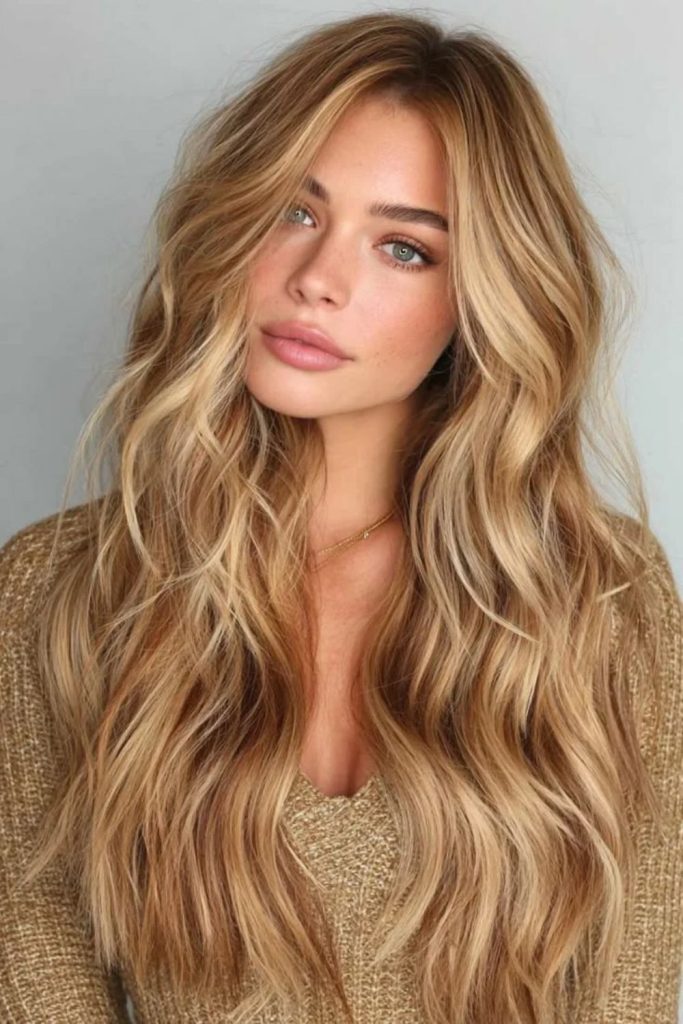Creamy butterscotch blonde with glossy layers.