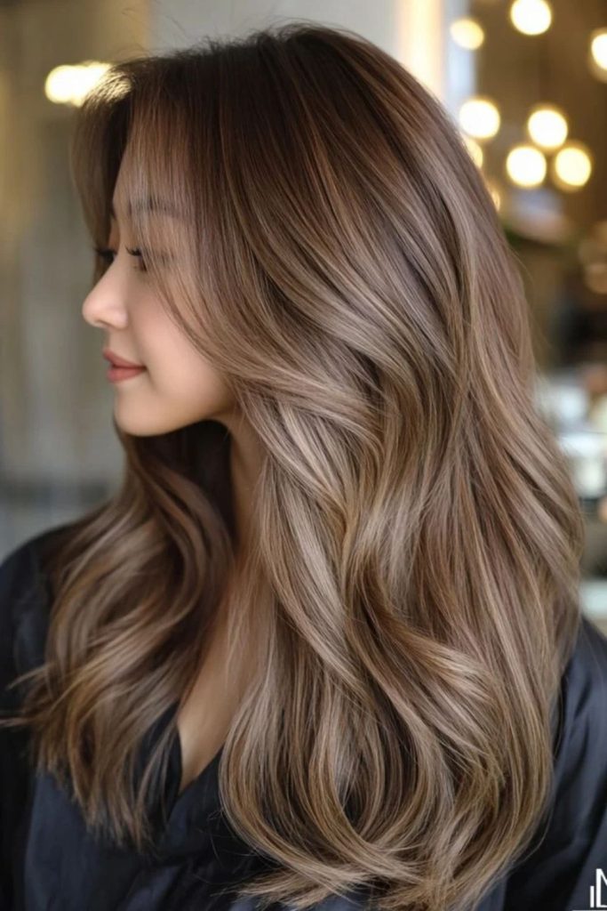 Creamy mocha cocoa blended brunette hair.