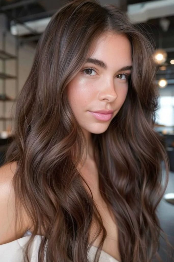 Dark chestnut brown silky hair