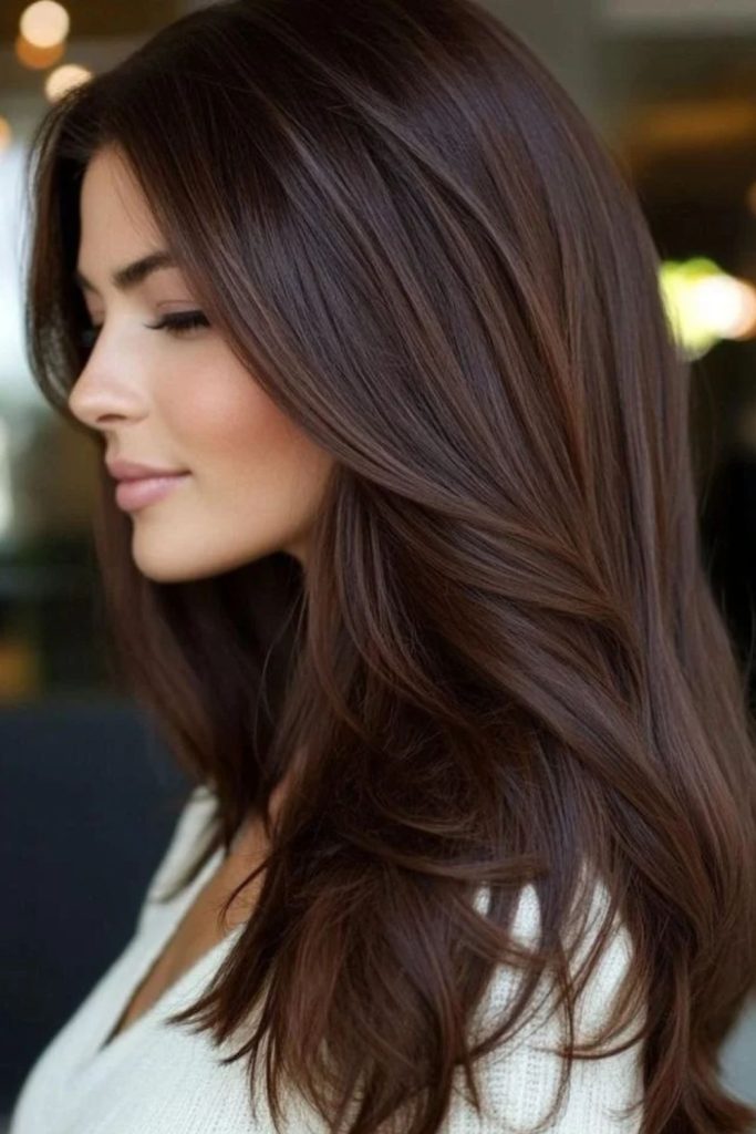Dark chocolate cocoa brown hair color.