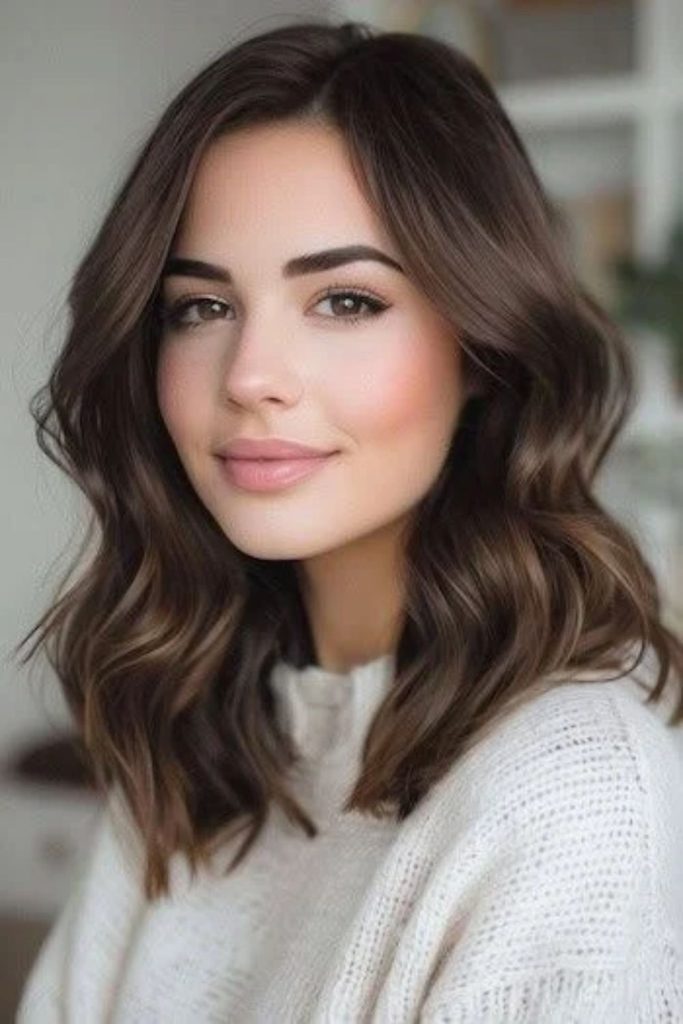 Deep cocoa brunette with subtle lowlights.