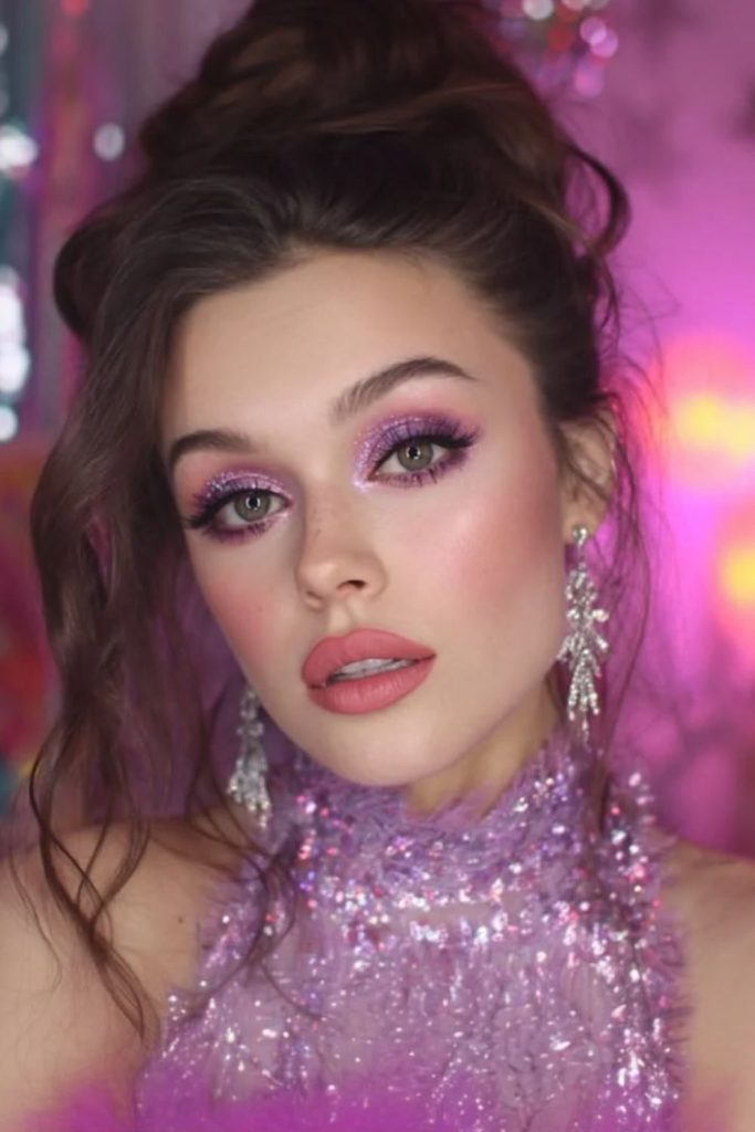 Enchanted plum fairy makeup with shimmer.