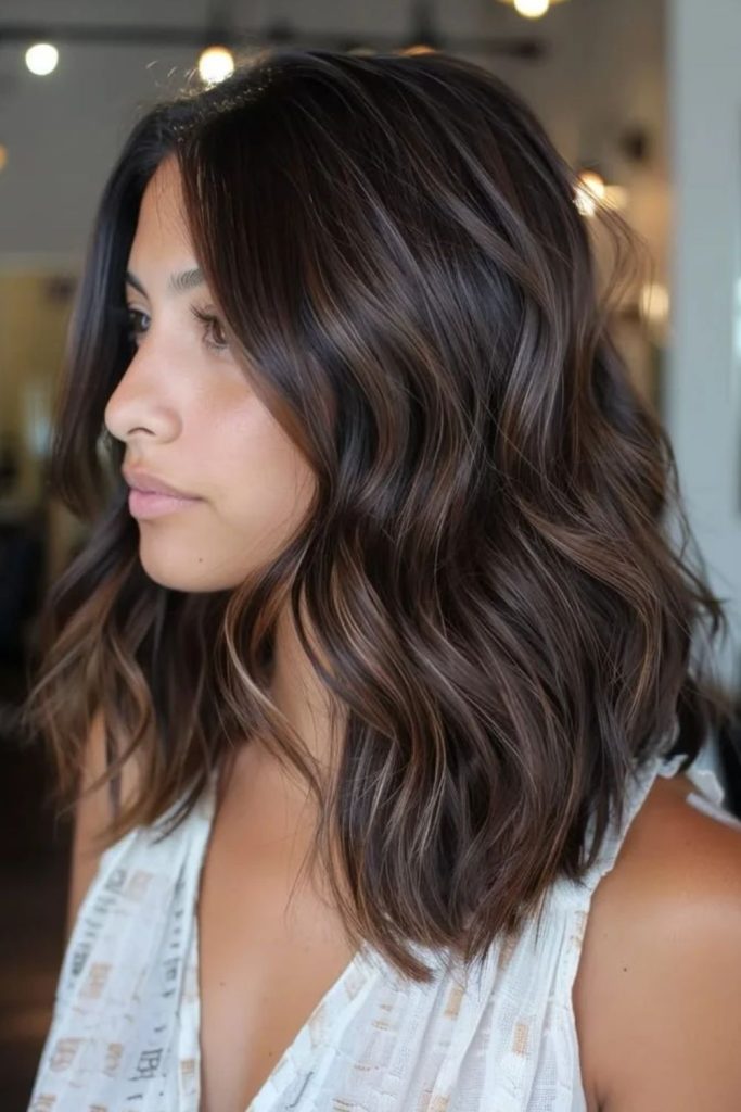 Espresso ash brown blended brunette hair.