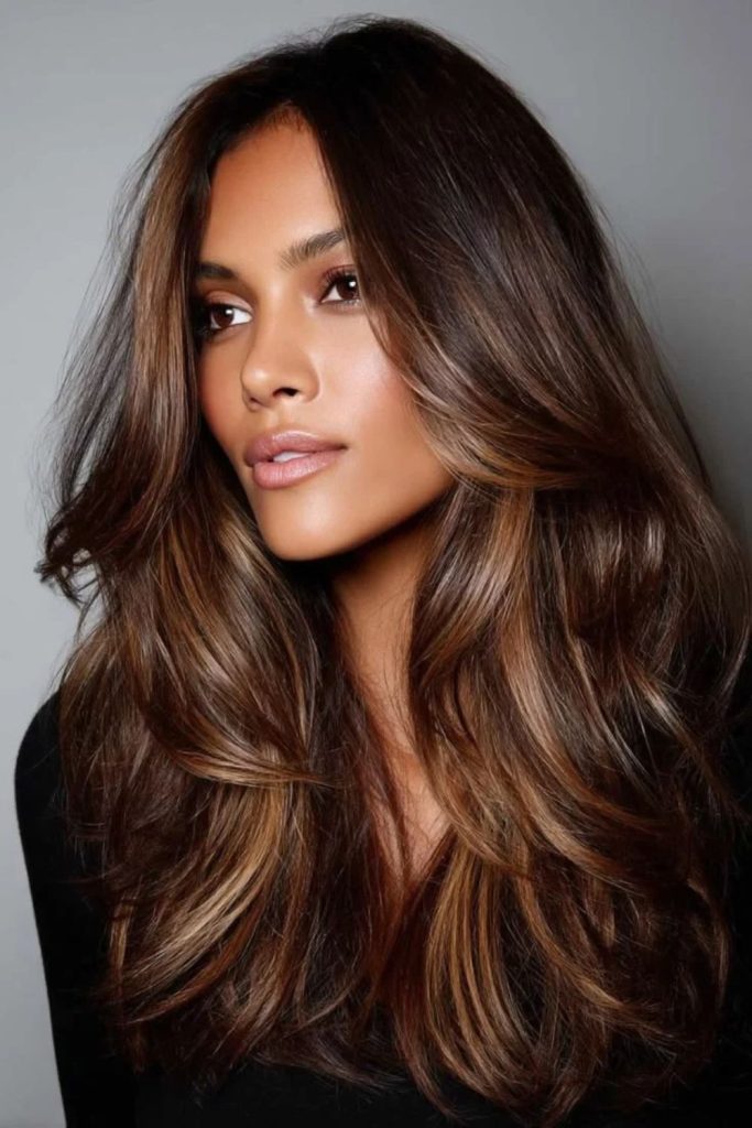 Espresso cinnamon brown blended highlights.