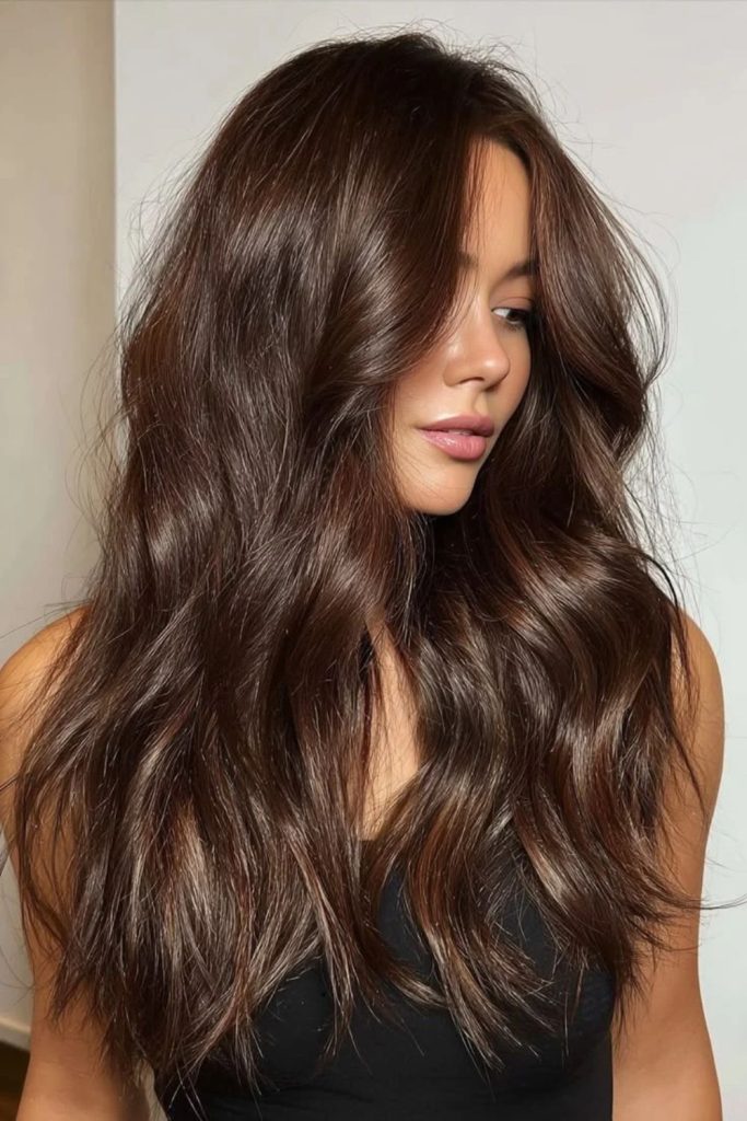 Deep espresso hot cocoa brunette hair.