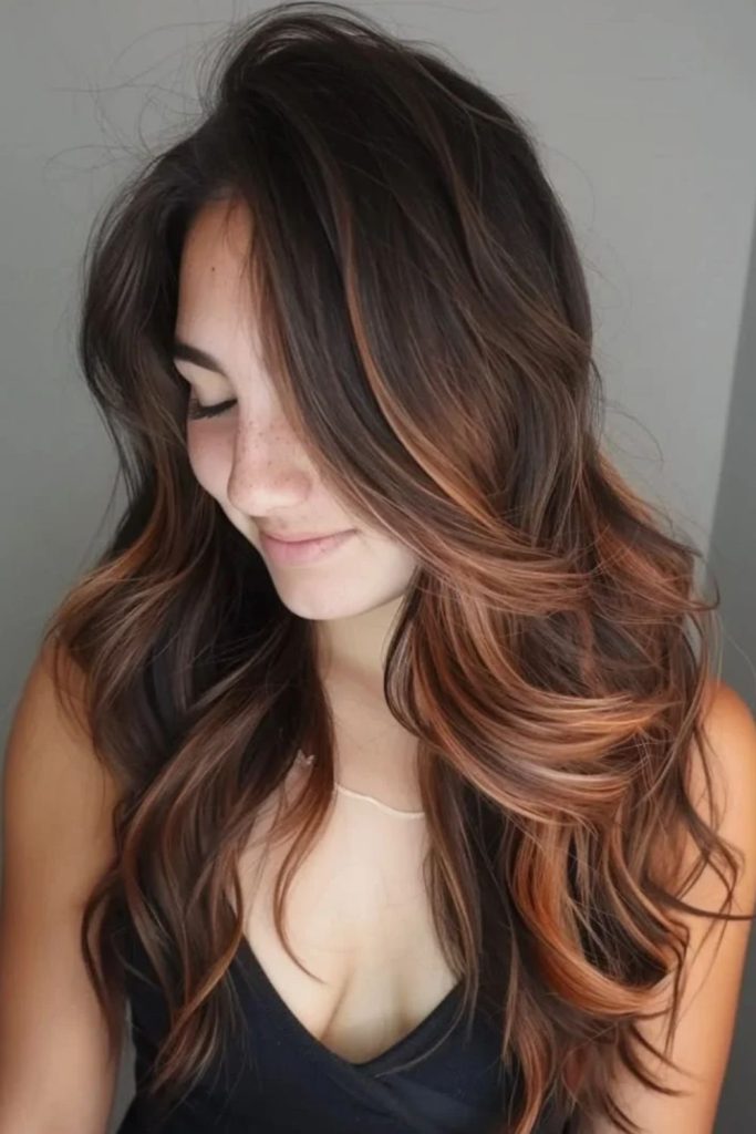 Espresso ombre with cascading brown ends.