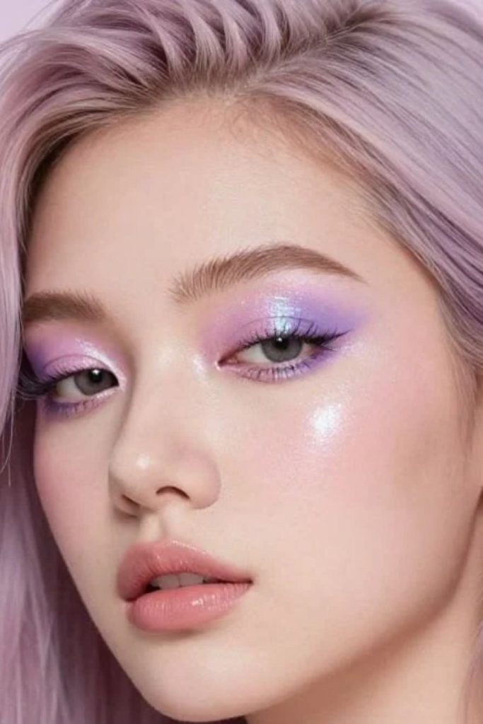 Frosted lavender sugar fairy makeup look.