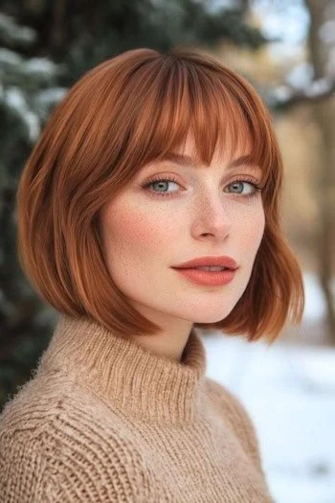 Gingerbread bob with glossy copper shine.