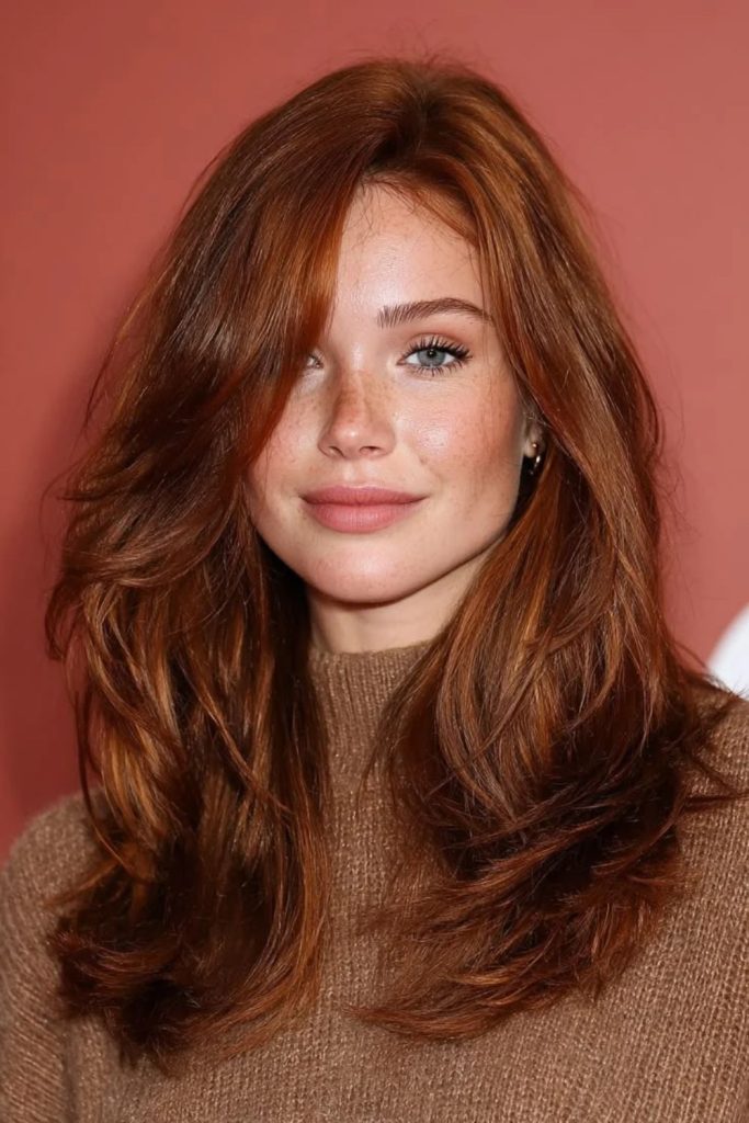 Gingerbread copper balayage with dimensional ribbons.