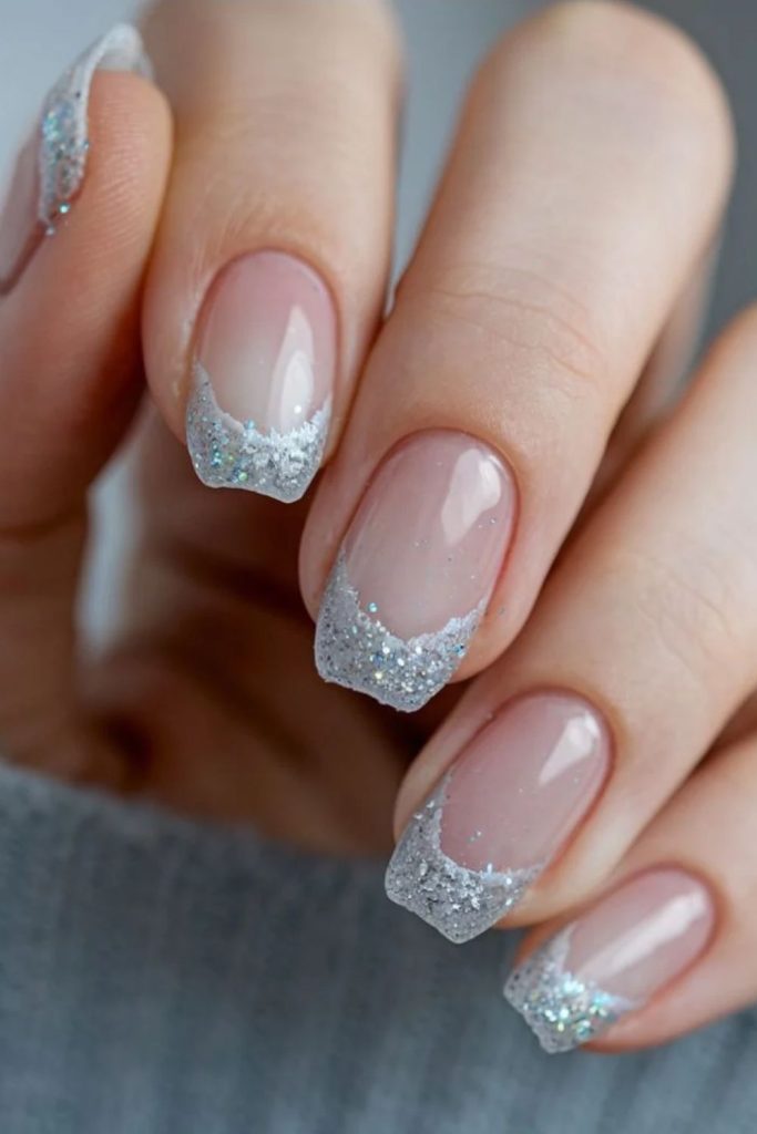 Glacier blue glitter ski tip nails.