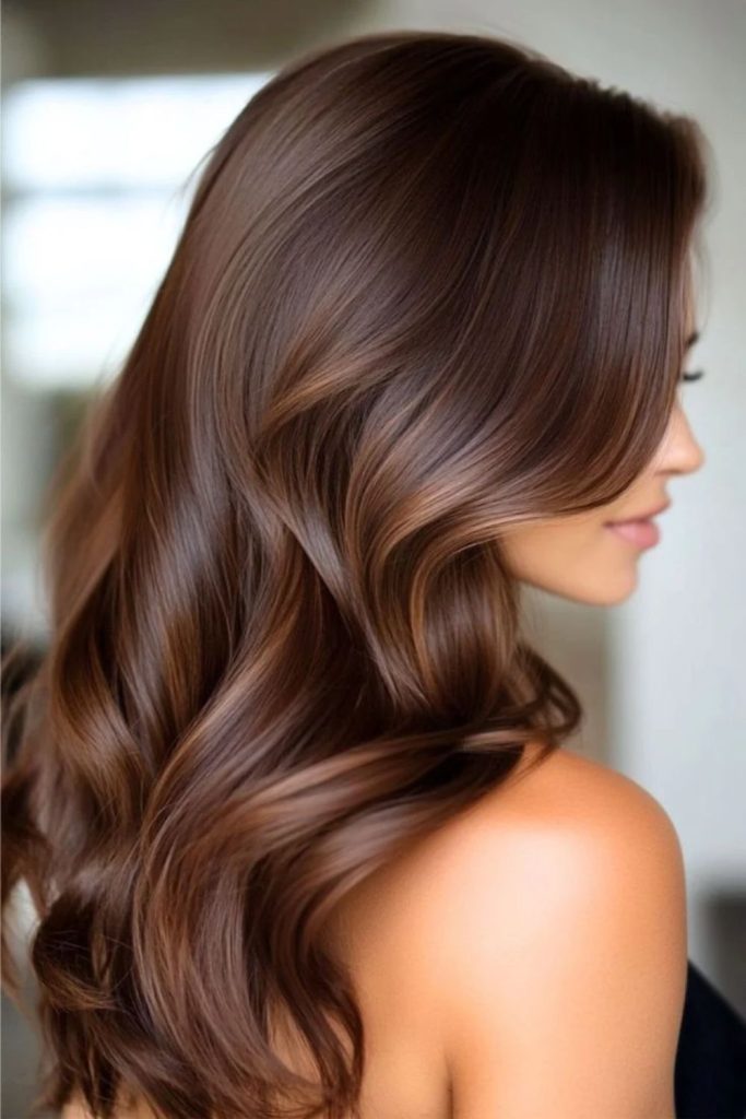 Glossy rich hot cocoa brown hair.