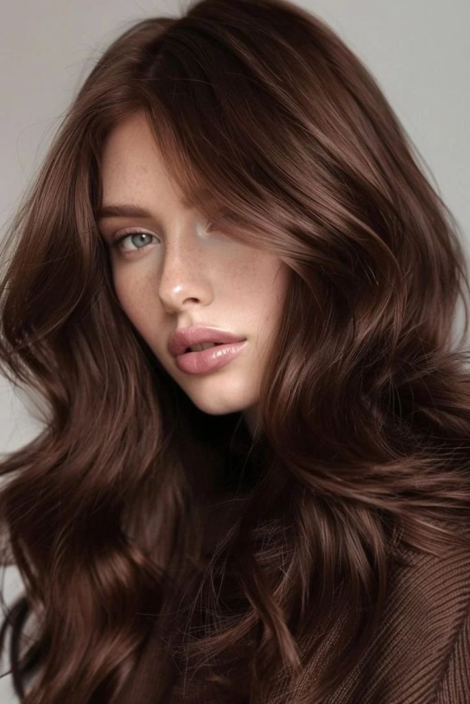 Glossy mocha brown hair with radiant shine.