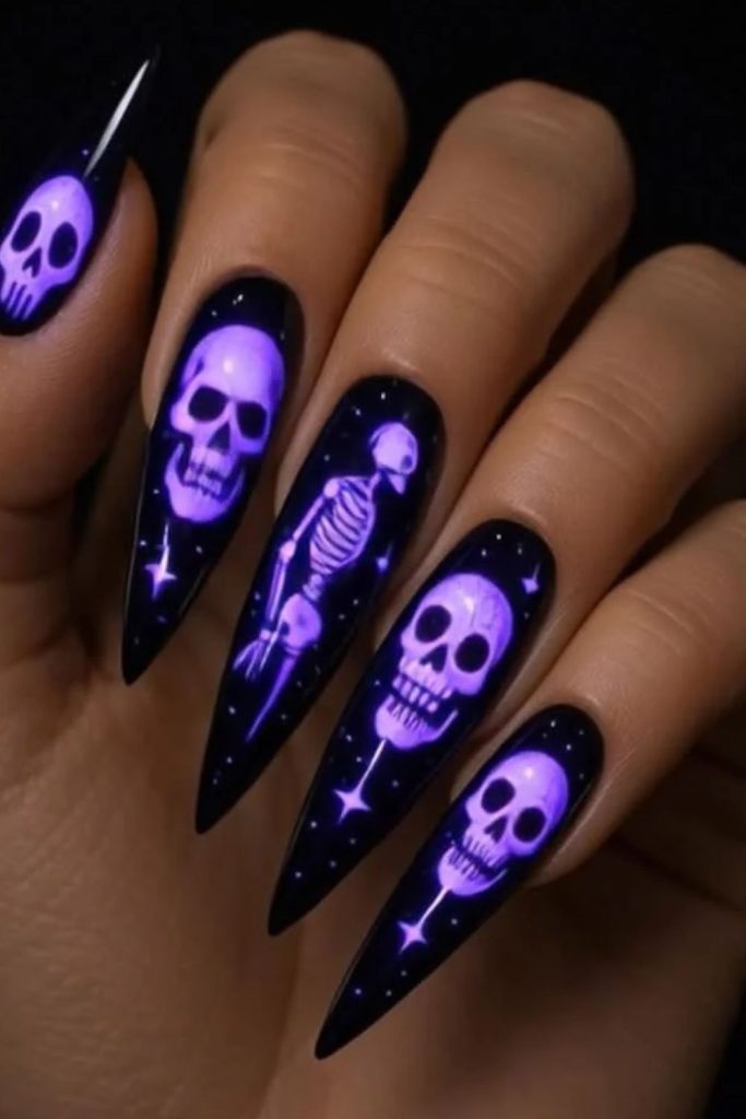 Glow-in-the-Dark Skeleton Nails with Luminous Green Bones