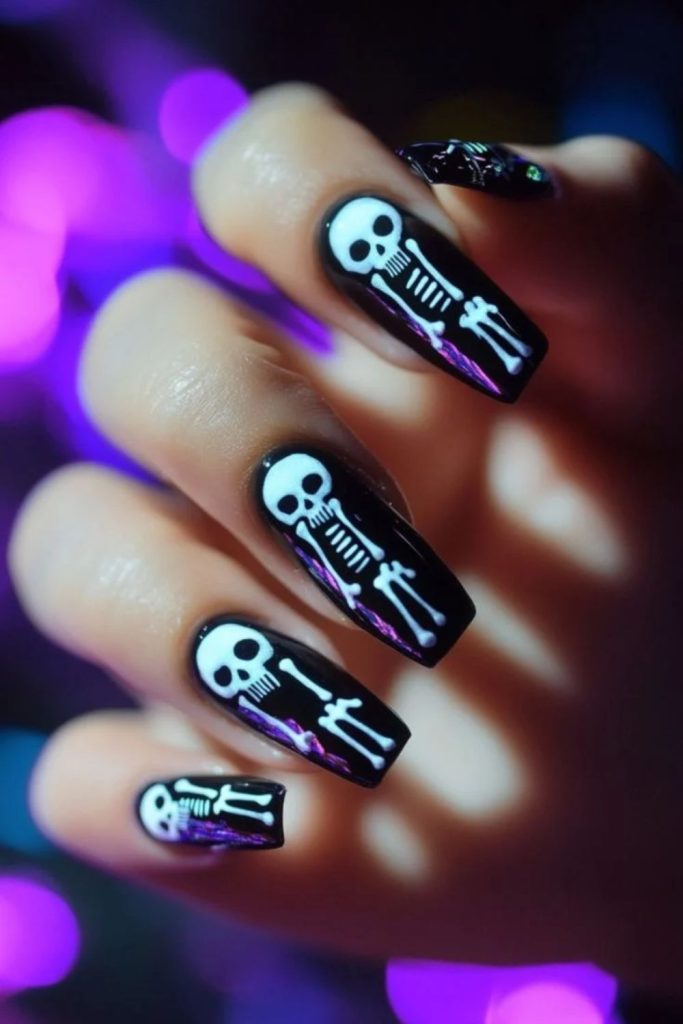 Full Skeleton Nails with Spooky Skulls and Bones