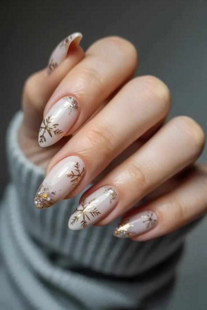 Golden alpine glow winter nails.
