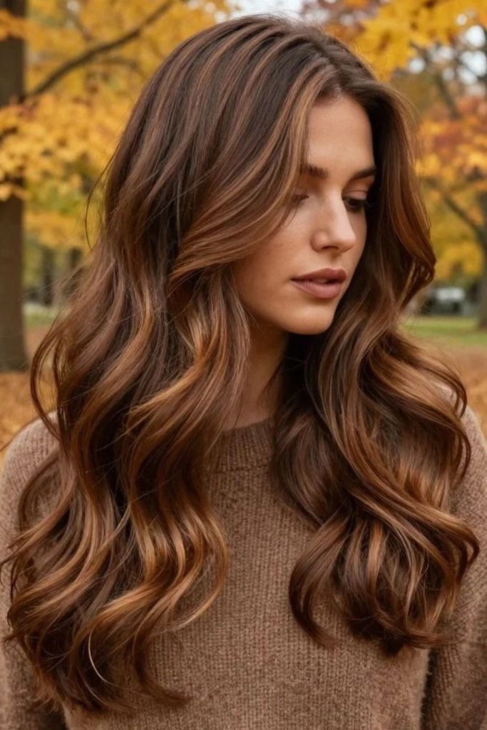 Golden chestnut brown cascading waves