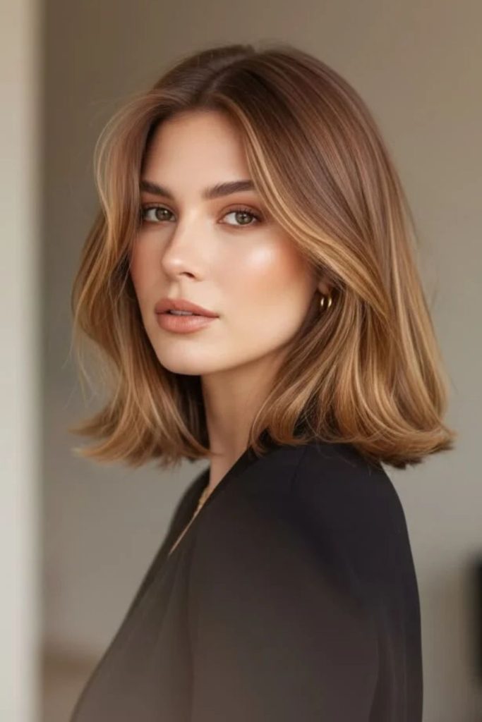 Golden toffee balayage on brunette hair.