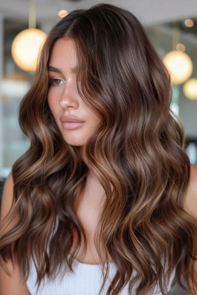 Hazelnut babylights with natural brunette dimension.