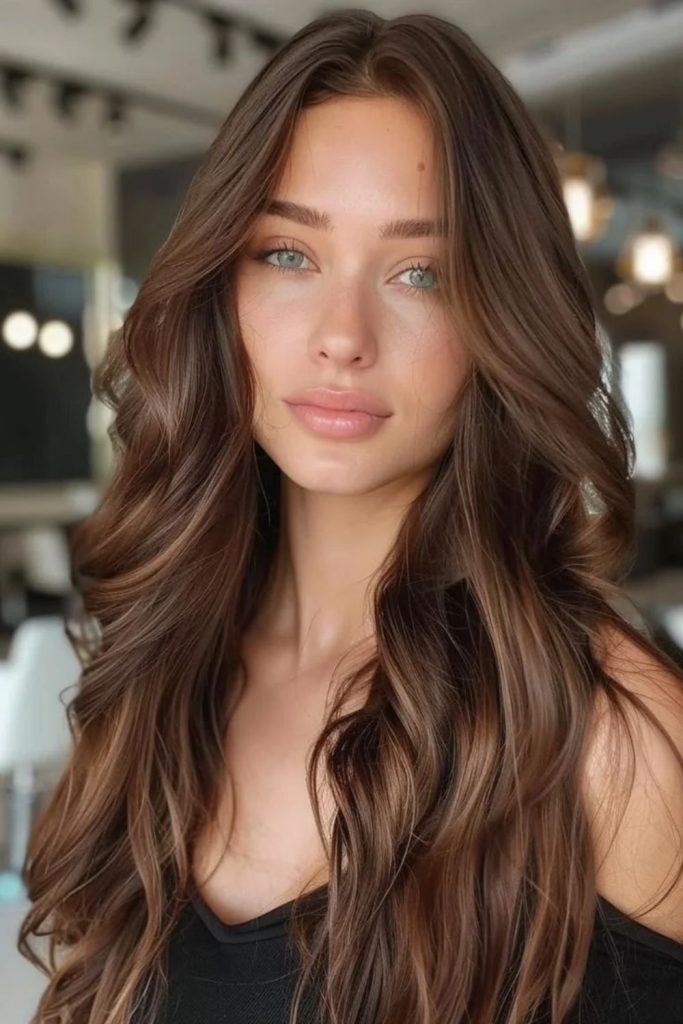Hazelnut velvet brunette with silky brown shine.