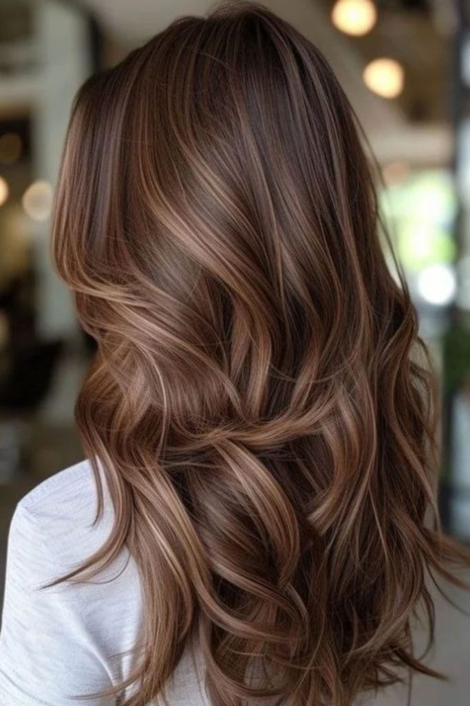 Hot cocoa hair with honey highlights.